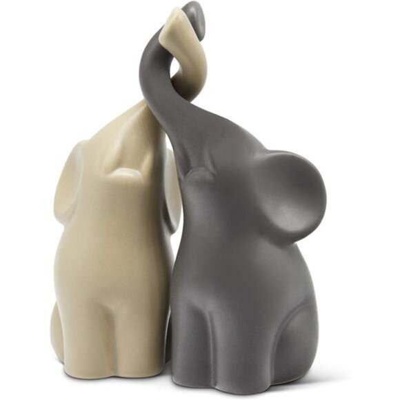 Ceramic Elephant Figurine Set Beige Grey Love Decor Gift for Her Home Table - Picture 1 of 7